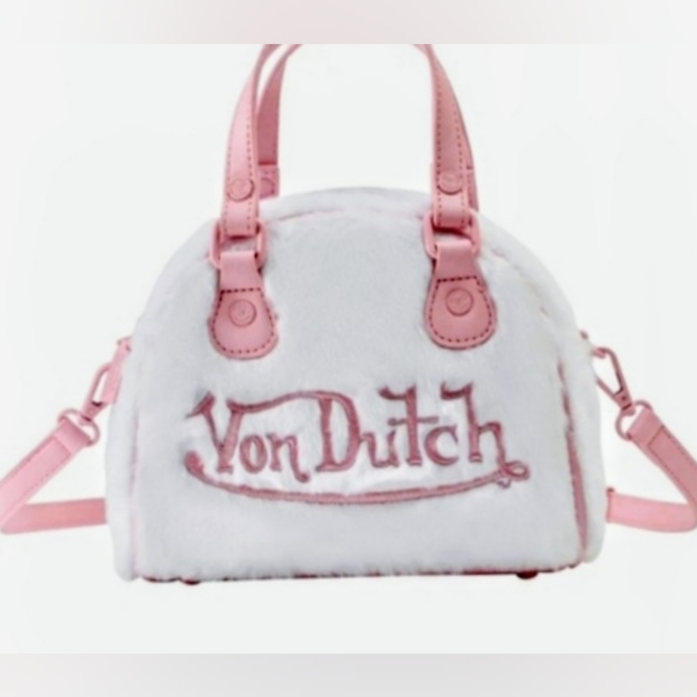Von Dutch Pink and White Furry Women's Bag With Crossbody NWT